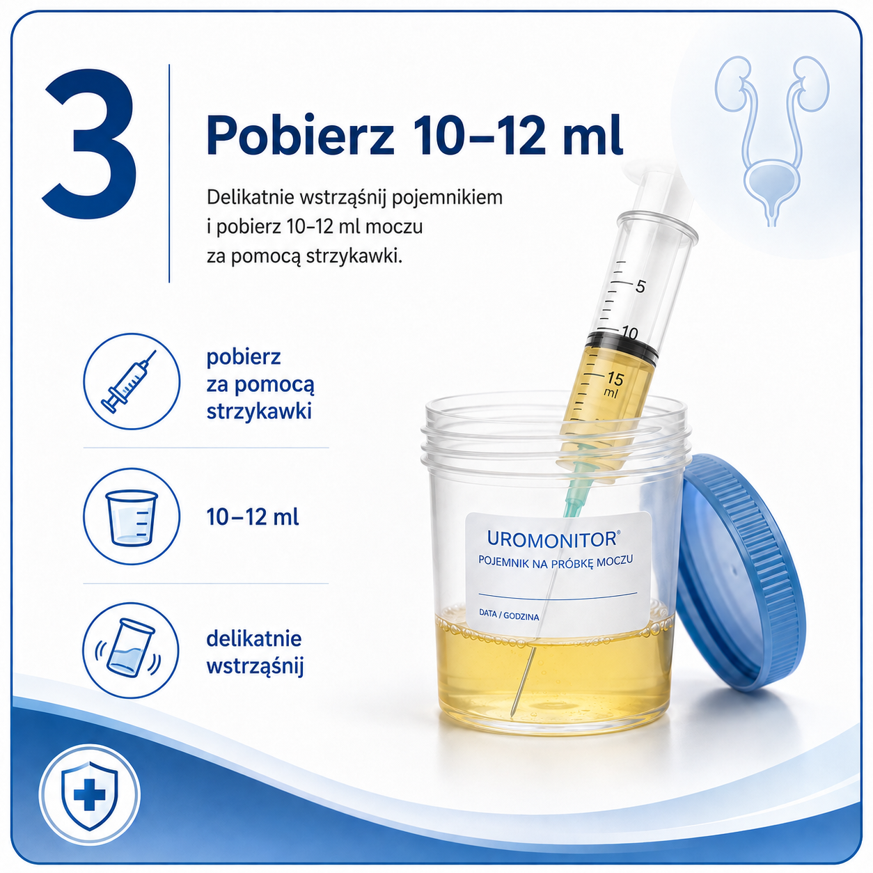 Uromonitor – krok 3: Pobierz 10–12 ml moczu