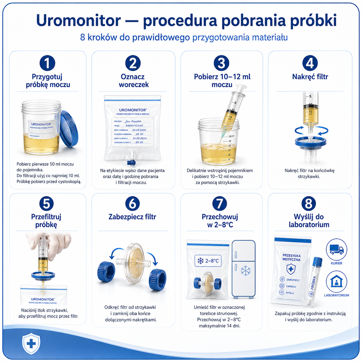 Uromonitor – pełna procedura pobrania i filtracji próbki w 8 krokach