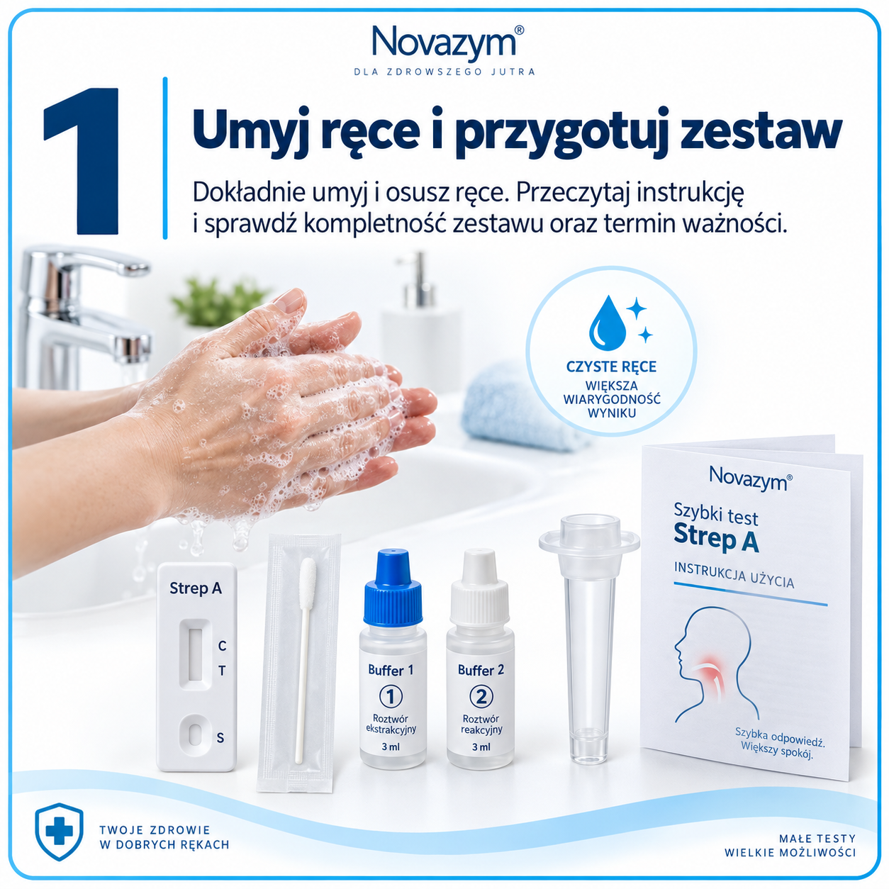 Strep A krok 1 – umyj ręce i przygotuj zestaw