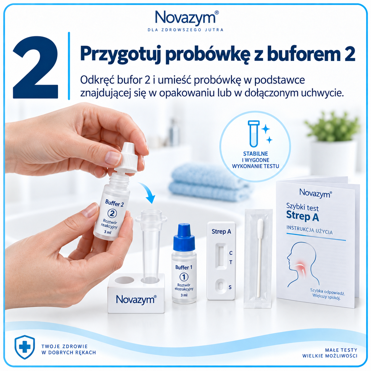 Strep A krok 2 – przygotuj probówkę z buforem 2