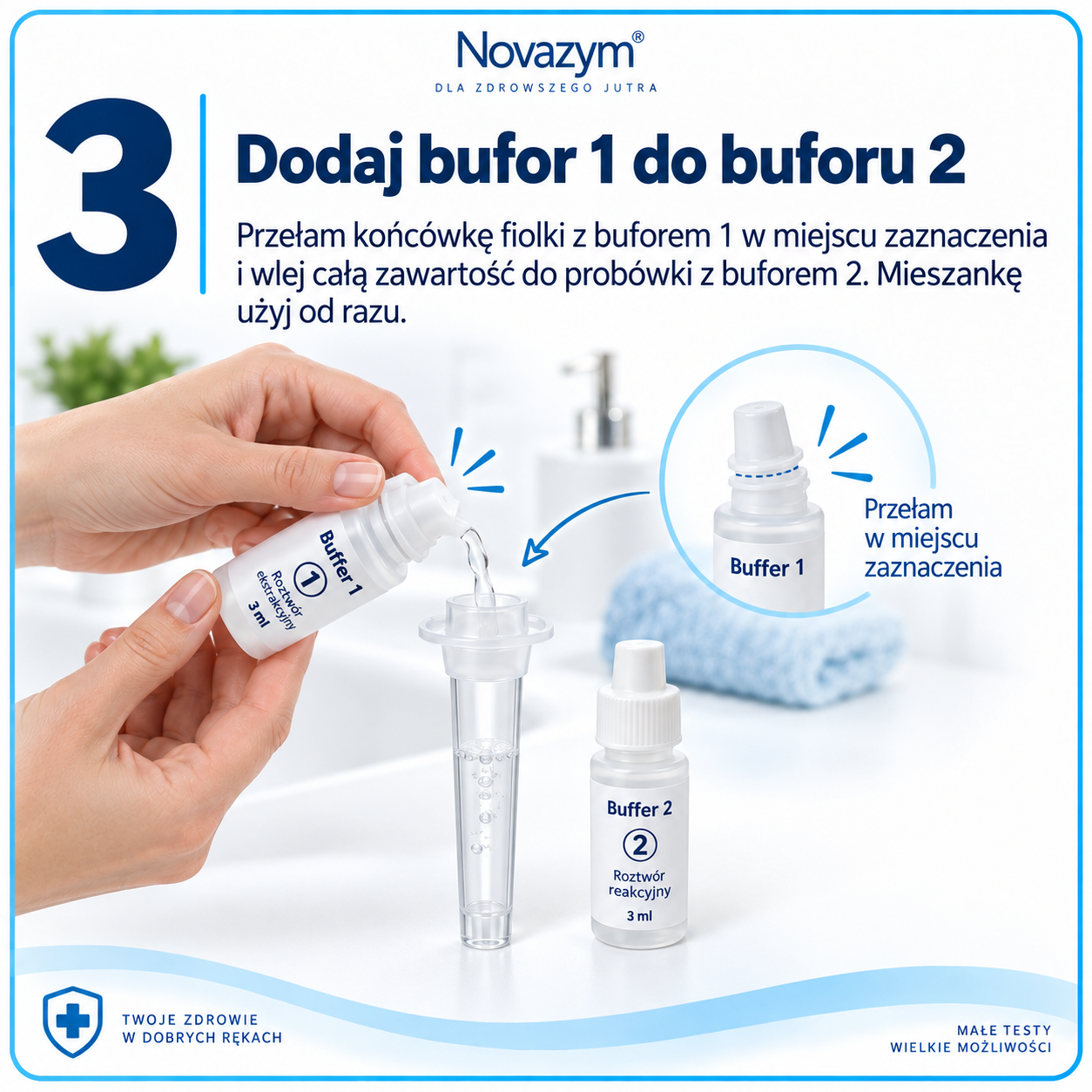 Strep A krok 3 – dodaj bufor 1 do buforu 2