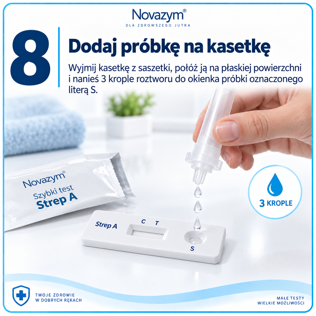 Strep A krok 8 – dodaj próbkę na kasetkę